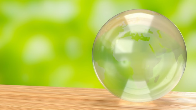 The world map on glass ball for eco concept 3d rendering