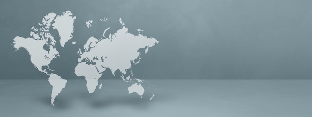 World map isolated on grey wall background. 3D illustration. 