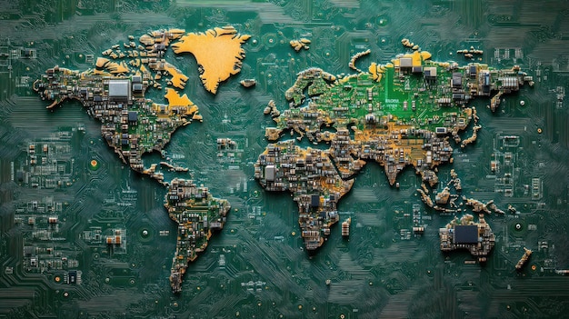 World Map Made of Circuit Boards