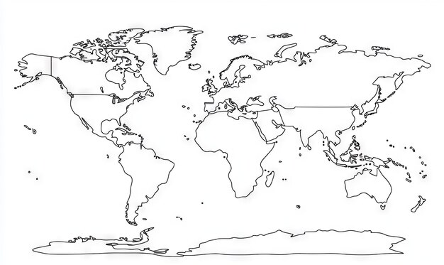 Photo world map modern illustration continuous oneline drawing