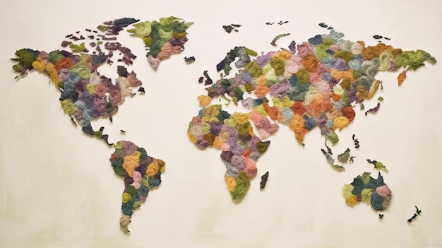 World map multicolored threads background Generative AI