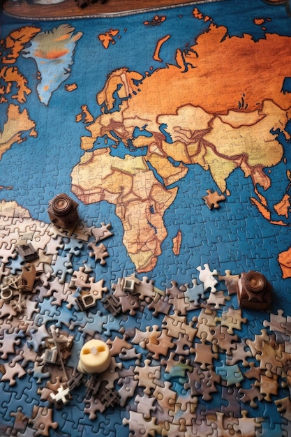 World map puzzle with missing pieces created with generative ai