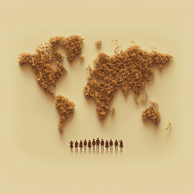 A world map and a row of silhouettes of people below Illustration World Population Day