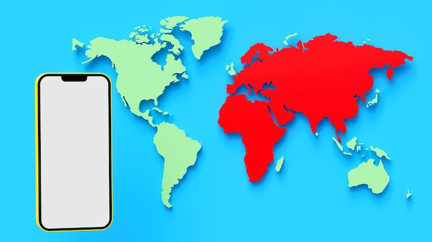 World map and template smartphone