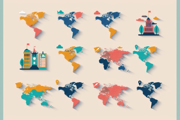 Photo world map variations with flat design