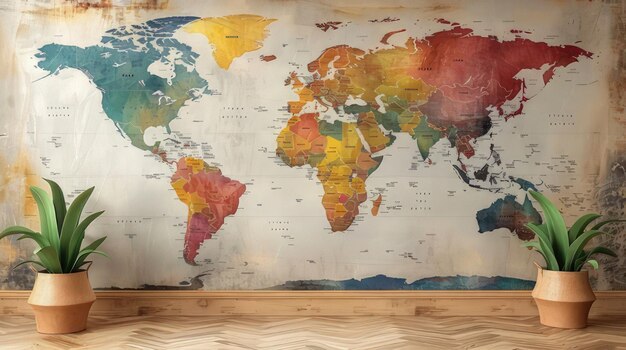 Photo a world map on a wall captured beautifully