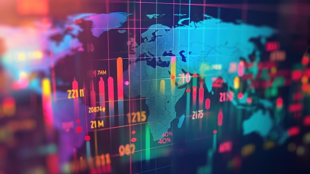 World map with declining economic indicators bold colors economy indicator color map world bold