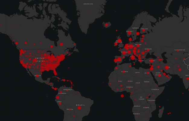 World map with a virus. Covid 19 map confirmed cases report worldwide globally. Coronavirus disease 2019 situation update worldwide. Maps show where the coronavirus has spread.