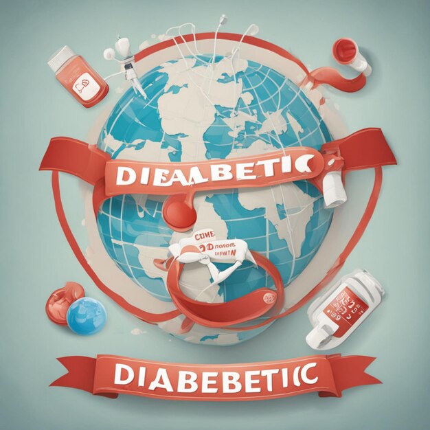 Photo a world map with the word diabetes on it