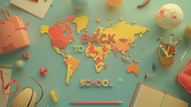 Photo a world map with the words back to school on it