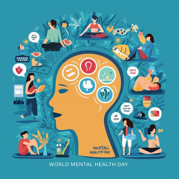 World Mental Health Day with people practicing selfcare