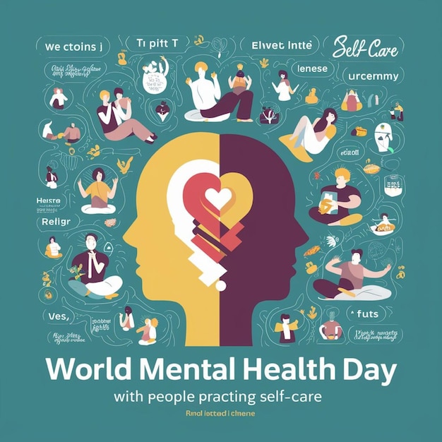 Photo world mental health day with people practicing selfcare