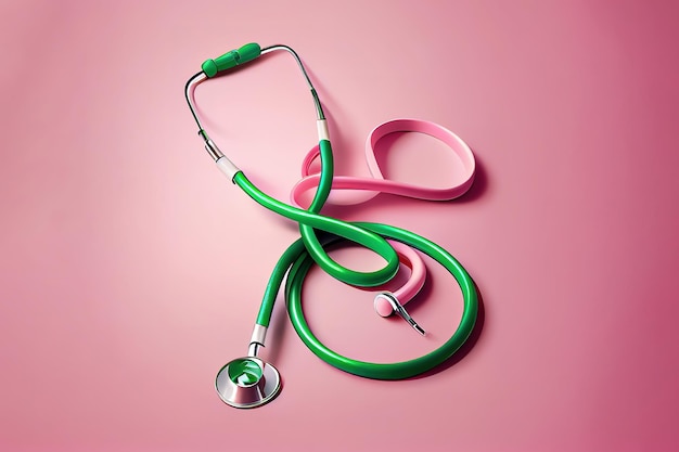 World mental health daygreen ribbon and stethoscope on blue background Generative Ai