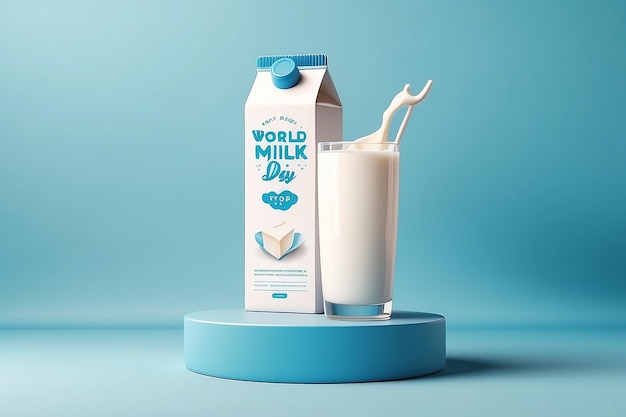 World Milk Day June 1st vertical banner with a milk glass and milk box on the podium