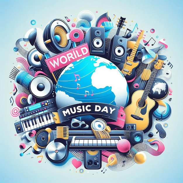 World Music celebration day photo and template AI Generated