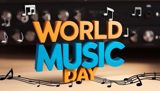 World music day 3d typography with 3d music sign on background