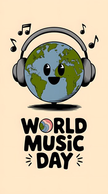 Photo world music day banner music icon illustration