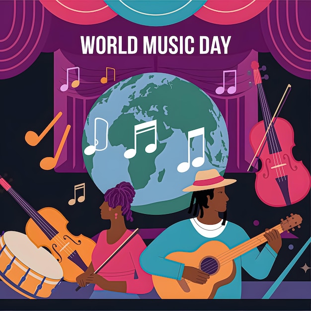 Photo world music day banner music icon illustration