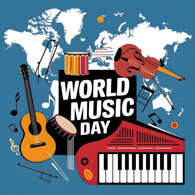 Photo world music day banner music icon illustration