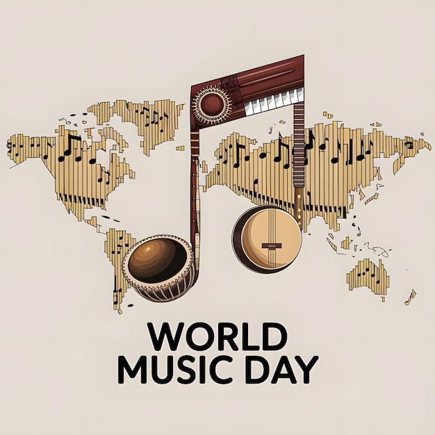 Photo world music day banner music icon illustration