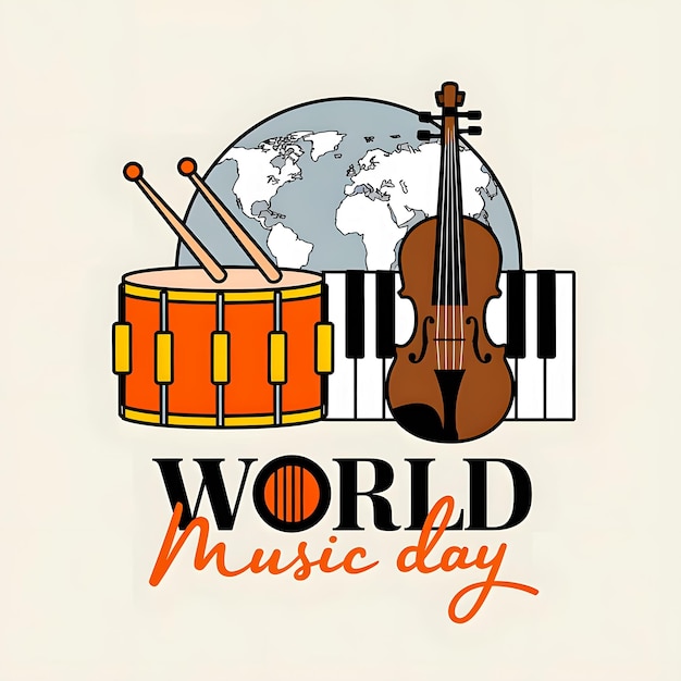 Photo world music day banner music icon illustration