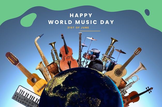 Photo world music day collage design