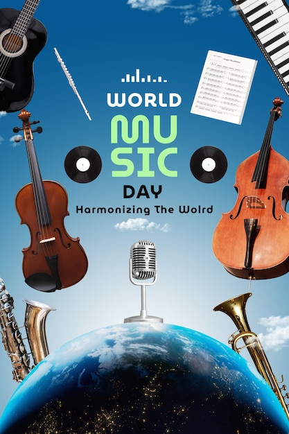 Photo world music day collage design