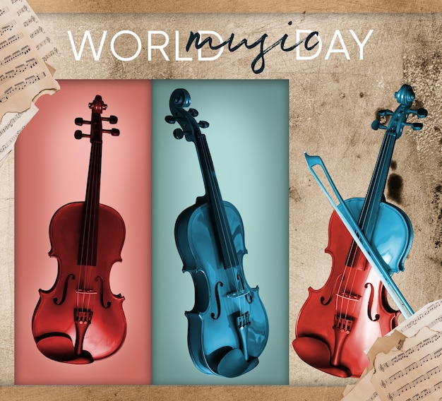 World music day composition with string instruments