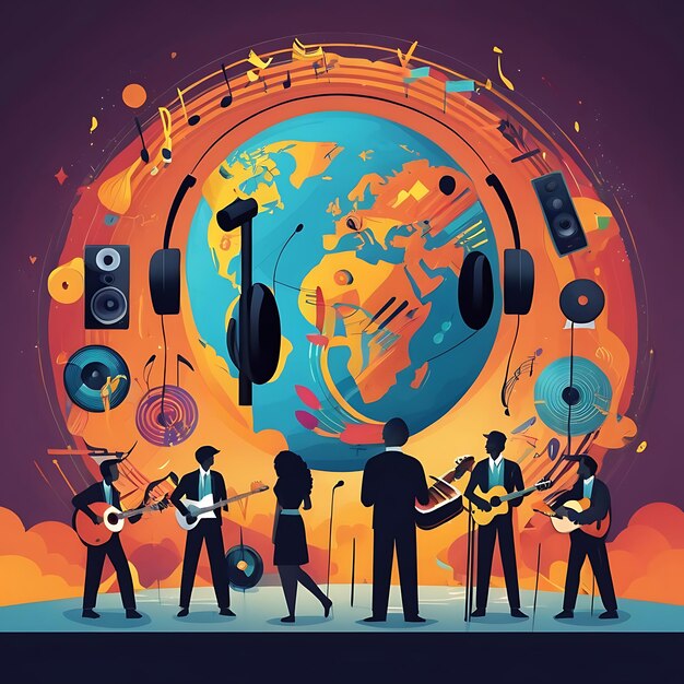 Photo world music day flat illustration