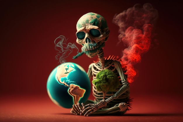 World no tobacco day background No smoking concept with skeleton smoking Generative Ai