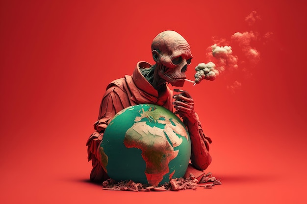 World no tobacco day background No smoking concept with skeleton smoking Generative Ai