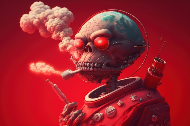 World no tobacco day on red background No smoking concept with skeleton Generative Ai