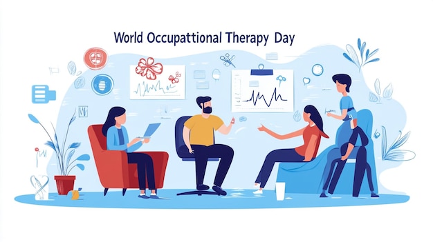 Photo world occupational therapy day celebration hand drawn cartoon flat illustration with physical therapists to maintain and recover health