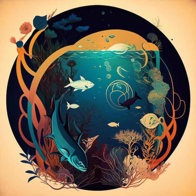 World Ocean Day Animals of the underwater sea world Colorful fish Generative Ai