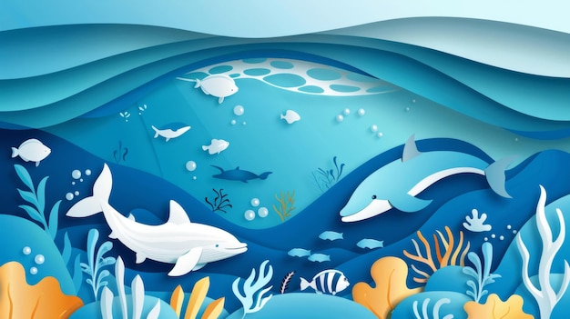 Photo world oceans day illustration in paper style