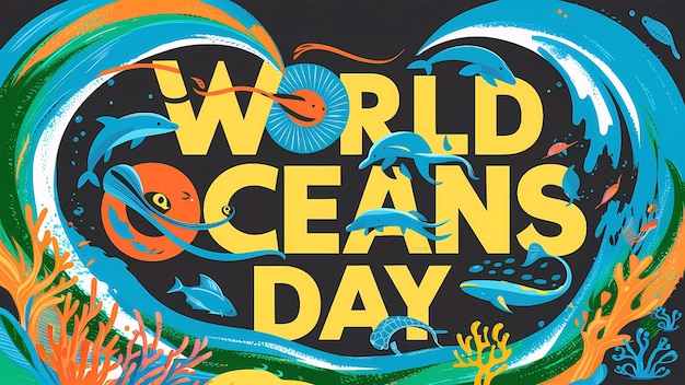 Photo world oceans day vibrant and eye catching illustration ocean day background image banner logo poster