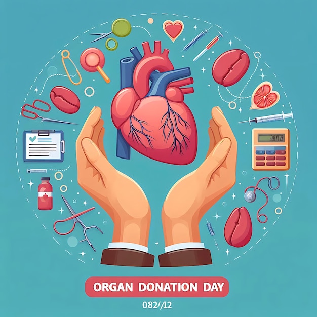 Photo world organ donor day a poster with a picture of a person holding a heart that says quot organ quot