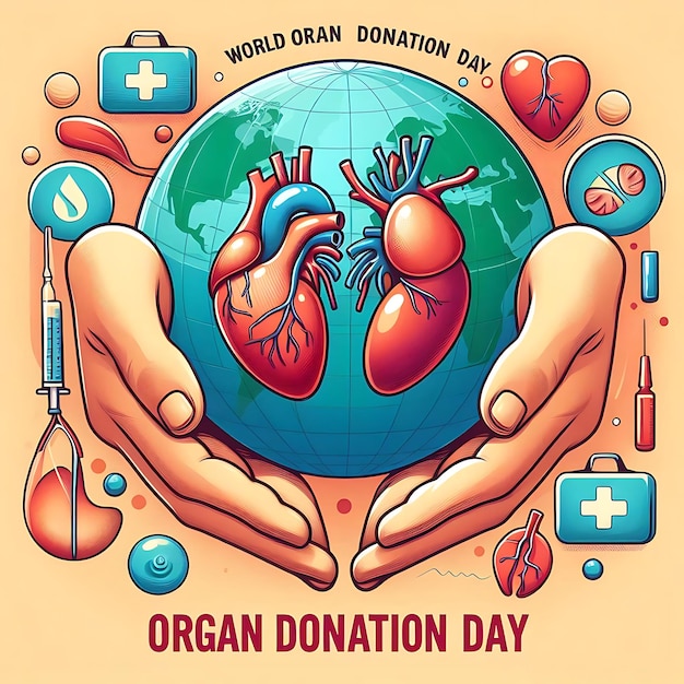 Photo world organ donor illustration of a world aids day poster with a heart that says quot organo quot