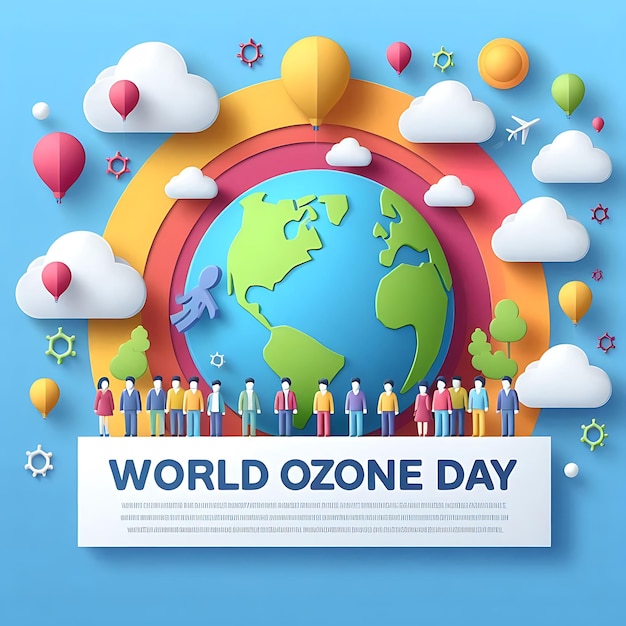 World Ozone Day a colorful illustration of a world day is displayed on a blue background