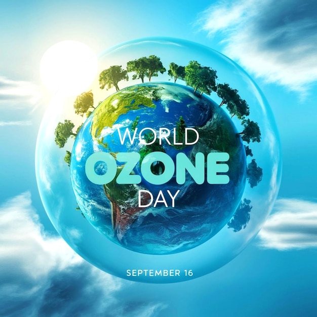 Photo world ozone day poster banner with earth background