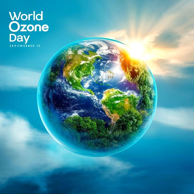 World ozone day poster banner with earth background