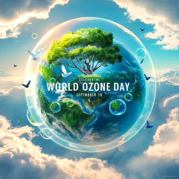 Photo world ozone day poster banner with earth background