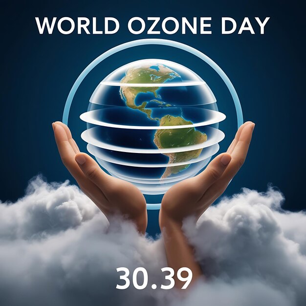 Photo world ozone day poster celebration a person holding a globe ozone day