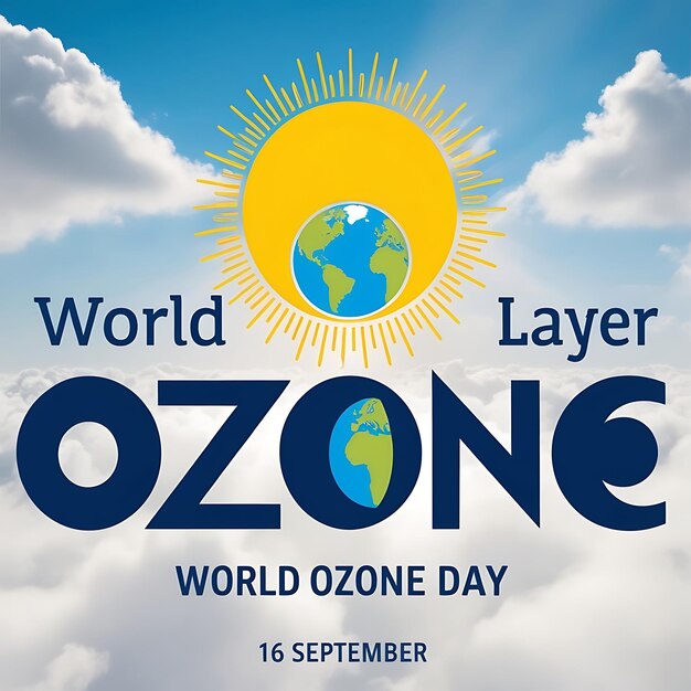 Photo world ozone day poster celebration a person holding a globe ozone day