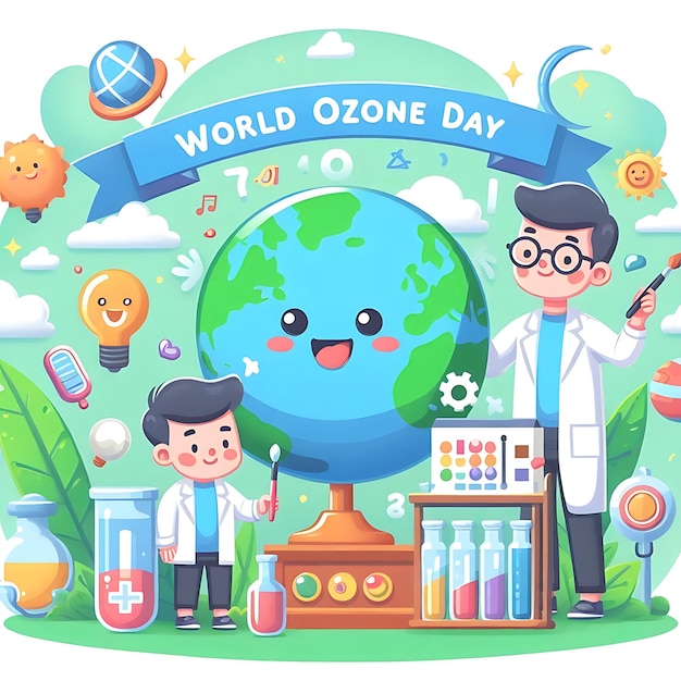 world ozone day a poster of a world day of zone with a globe and people in front of it