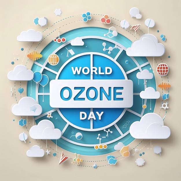 World Ozone Day a world day poster with clouds and a blue background