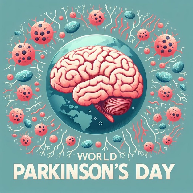 World parkinsons day banner with brain and neurons