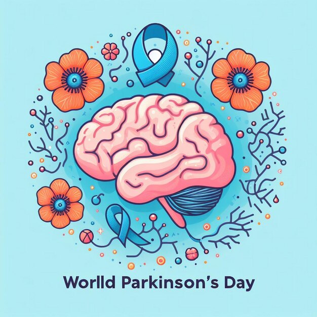 World parkinsons day banner with brain and neurons