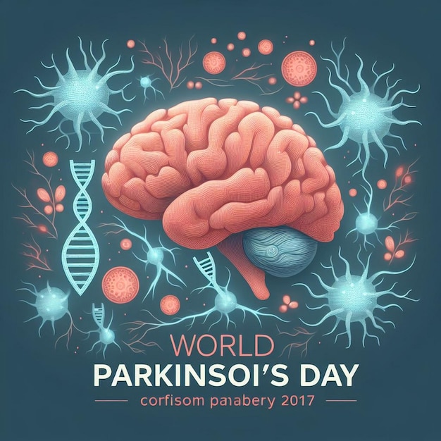 World parkinsons day banner with brain and neurons