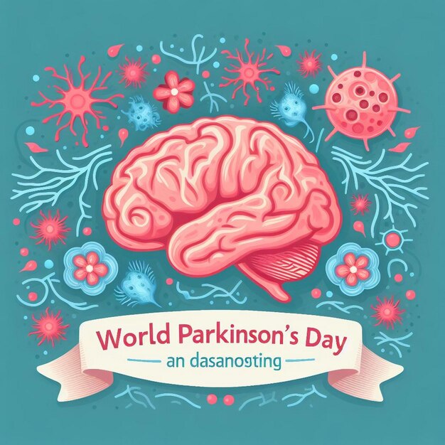 World parkinsons day banner with brain and neurons